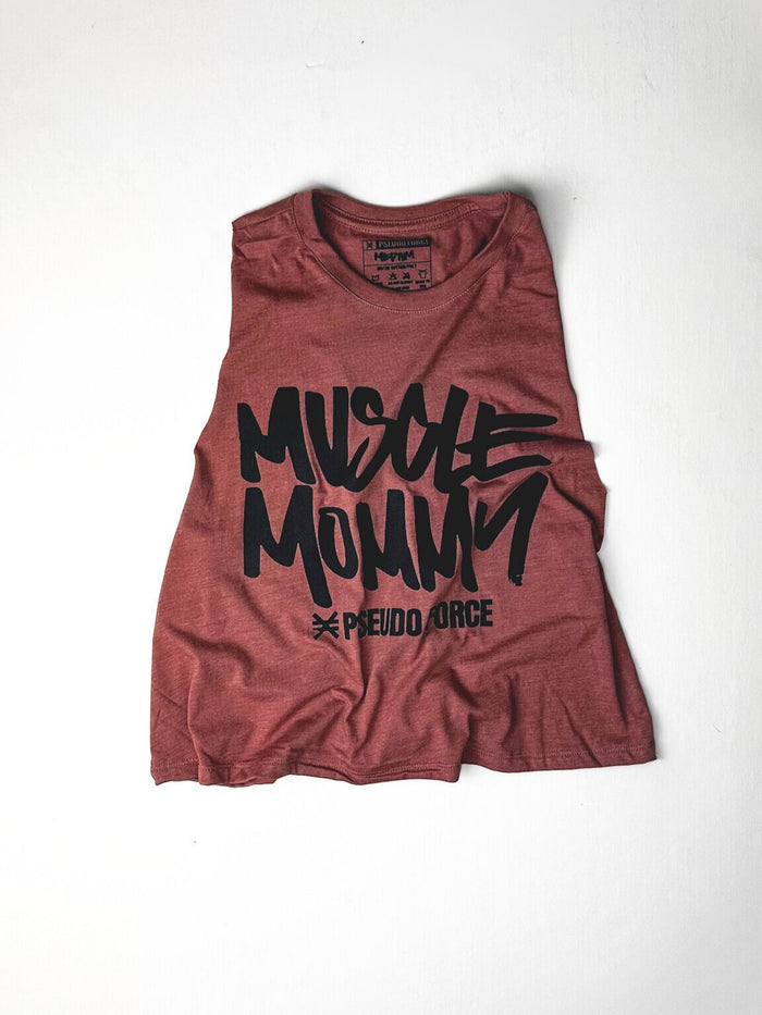 MUSCLE MOMMY MAUVE CROP TANK