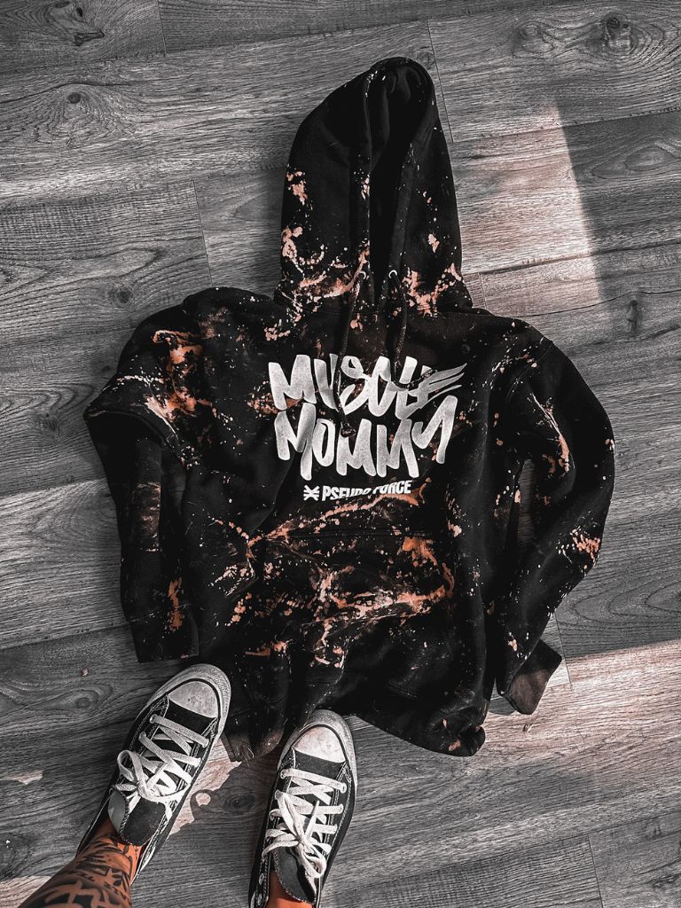 Muscle mommy hoodie Black bleach sweatshirt Pseudo Force Gym