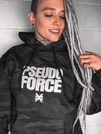 PSEUDO FORCE DARK CAMO BRAND HOODIE - FUCK UP